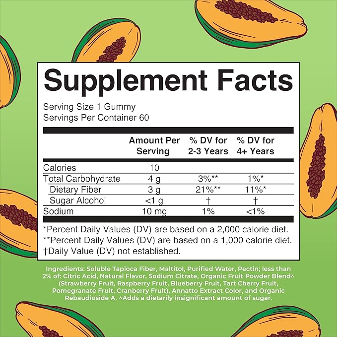 MaryRuth Organics Nutritional Supplement, 2 Month Supply, Sugar Free, Prebiotic, for Kids Ages 2+, Gut Health and Digestion Support, 3g Soluble Fiber Per Gummy, 60 Count