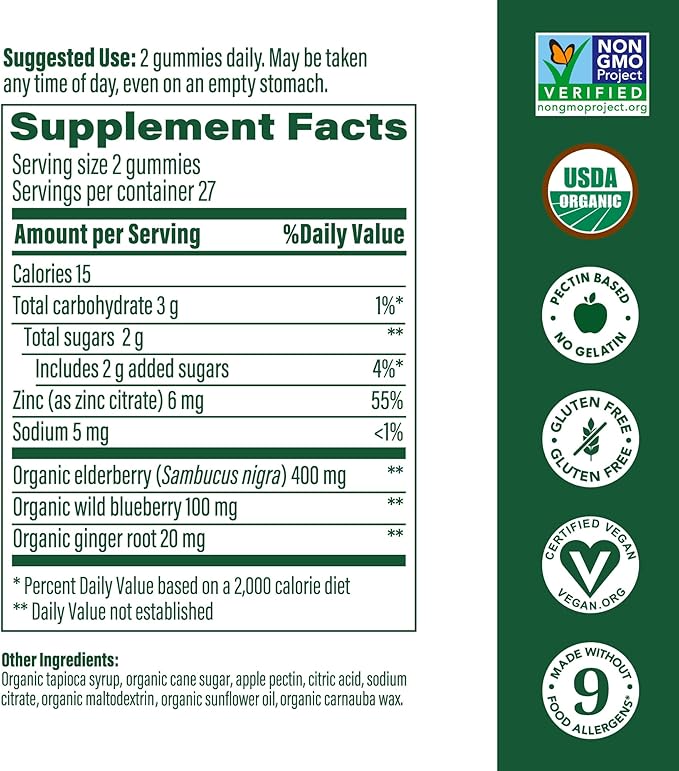 MegaFood Elderberry Immune Support Supplement - Vegan Elderberry Gummies for Adults - Made with Zinc and Real Food - Pectin-Based, Gluten-Free, USDA Organic - 54 Gummies, 27 Servings