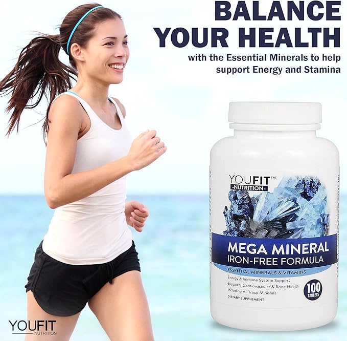 Mega Minerals Supplement by Youfit Nutrition | All 72 Trace Minerals | Premium Formula with Source of Minerals and Immune Health Support | Iron Free | All in One |1000mg Calcium 500mg Magnesium