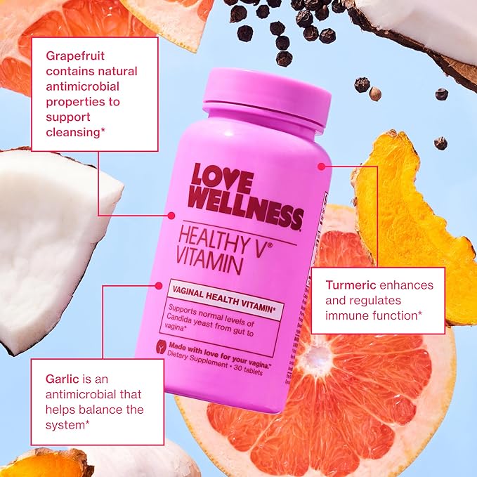 Love Wellness Healthy V Vitamin | Women's Vaginal Health Supplement | pH Balance, Gut Health & Immune Support Supplement | Balance of Candida Yeast with Turmeric, Garlic & Coconut Oil | 30 Count