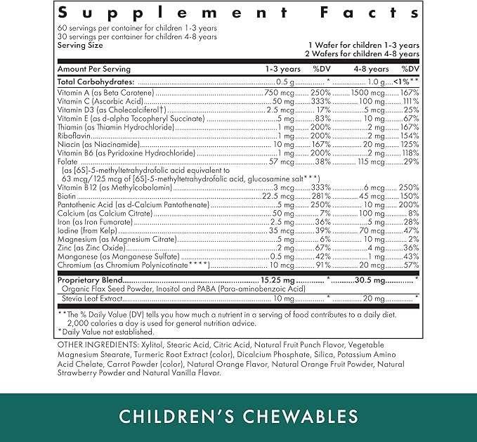 MICHAEL'S Health Naturopathic Programs Children’s Chewables - 60 Vegetarian Wafers - Fruit Punch Flavor - Multivitamin & Mineral Supplement - Kosher - 30 to 60 Servings