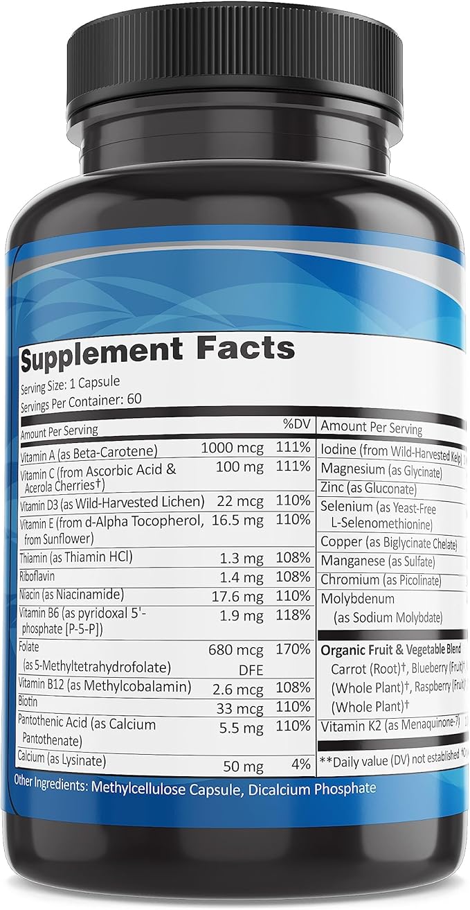 Pure By Nature One-Daily Multivitamin for Men, Immune Support Supplement with Non-GMO Ingredient, Vitamin & Minerals for Energy, 60 Veggie Capsules