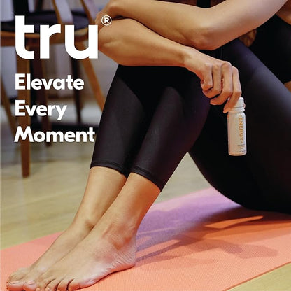 Tru Energy Shot, Orange Mango Flavored Extra Strength Energy Shots - Zero Sugar Energy Drink plus Vitamin B3, B6, B12, and Green Tea - Natural Caffeine, GF, Keto, Vegan Supplement, 2oz (Pack of 12)