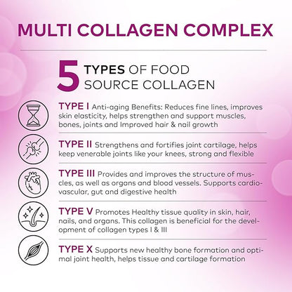 Multi Collagen Pills (Types I-II-III-V-X) Pure Hydrolyzed Collagen Protein Peptides-Collagen Supplements for Women and Men, Anti-Aging Collagen for Skin Hair Growth, Nails, Joints-90 Capsules
