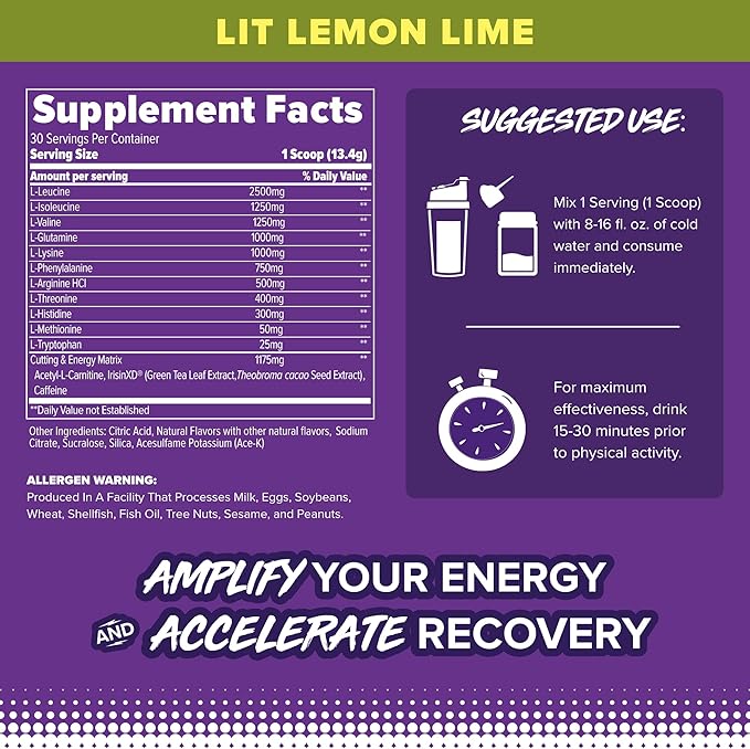 FINAFLEX EAA Hardcore, Lit Lemon-Lime - 14.2 oz - Promotes Performance, Energy & Cuts - with BCAAs, L-Glutamine, L-Arginine, Acetyl-L-Carnitine & Caffeine - 30 Servings