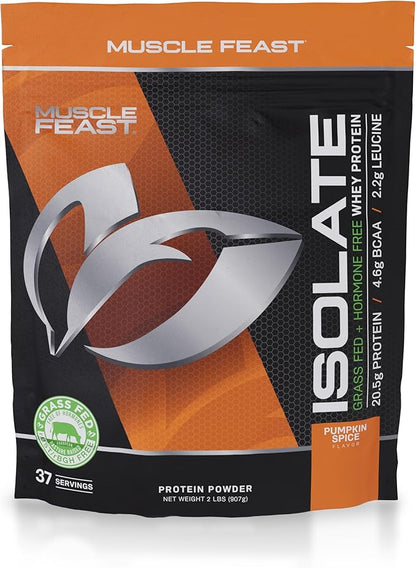Muscle Feast Grass-Fed Whey Protein Isolate, All Natural Hormone Free Pasture Raised, Pumpkin Spice, 2lb
