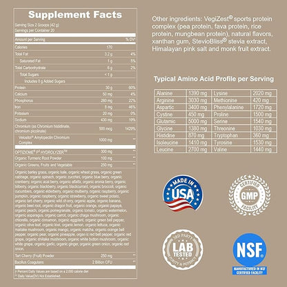 Vegan Sport Protein Powder Vanilla – 30g Plant Based Protein, VELOSITOL, BCAAs, Organic Greens & Fruits, Probiotics, Tart Cherry for Post Workout Recovery, Inform Sports Certified Keto - 20 servings