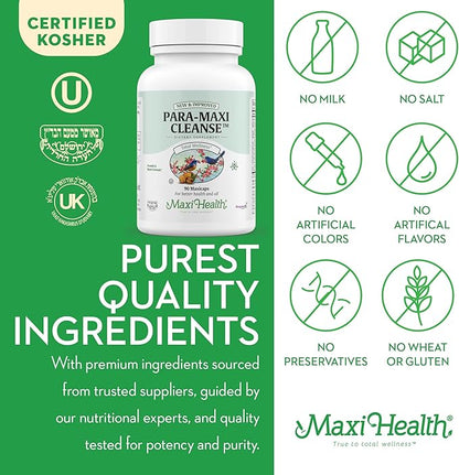 Maxi Health Intestinal Cleanse for Humans - Natural Digestive Colon Gut Flora Body Detox for Women - Gut Cleanse for Men - Bloated Belly Relief with Black Walnut Wormwood Herb (90 Capsules)