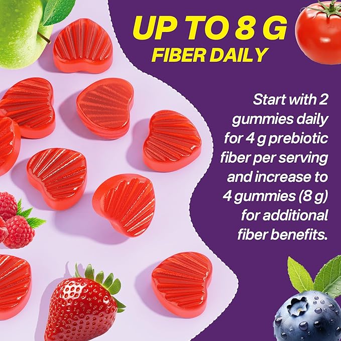 Fiber Gummies for Adults - Sugar Free Probiotics Fiber Supplement Vitamin B12 1000 mcg Vitamin D3 5000 iu/w Green Tea, Organic Whole Food For Fulfill, Metabolism, Gut & Digestive Health-Vegan, 1 Pack