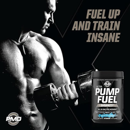 PMD Sports Ultra Pump Fuel Insanity - Pre Workout Drink Mix for Energy, Strength, Endurance, Recovery - Complex Carbohydrates and Amino Energy - Arctic Blue Blast (30 Servings)