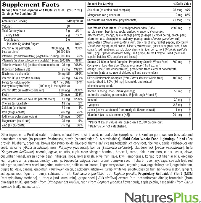 Natures Plus Source of Life RED Multivitamin Liquid - 30 oz - Energy & Immune Support - with Exotic Red Fruits, Lycopene & Lutein - Vegetarian & Gluten Free - 30 Servings