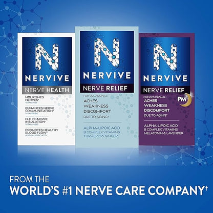 Nervive Nerve Relief, with Alpha Lipoic Acid, to help Reduce Occasional Nerve Discomfort in as Little as 7 Days, ALA, Vitamins B12, B6, & B1, Turmeric, Ginger, 30 Tablets (Packaging May Vary)