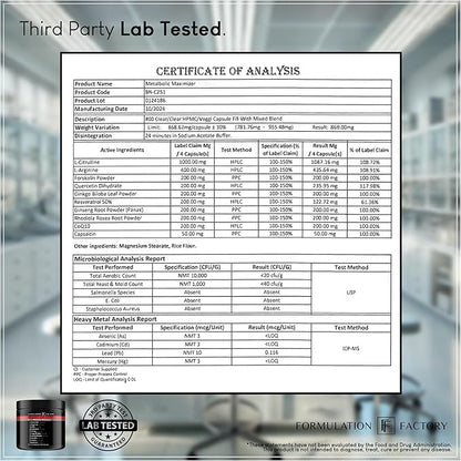 Heart of Steel: 10-in-1 Metabolic Maximizer Nitric Oxide Supplement, Blood Pressure Support, L Arginine, L Citrulline Natural Pre-Workout: Energy Management (120 Capsules - 1 Month)