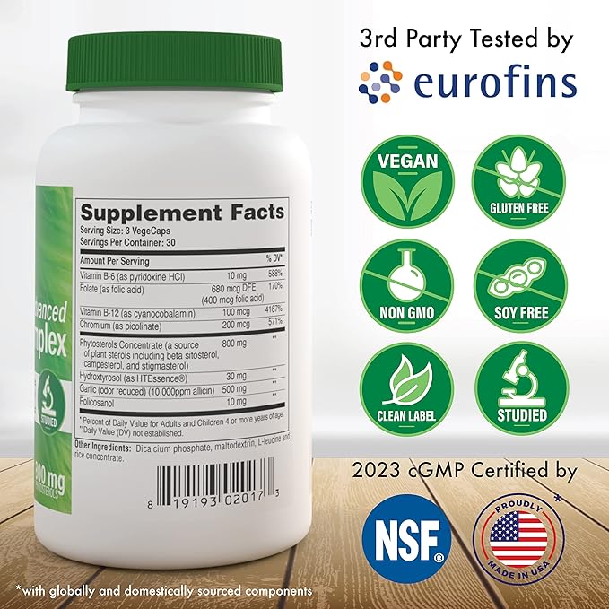 Health Thru Nutrition Advanced Cholesterol Complex | Heart Health Support & Lipid Metabolism with Phytosterols, Policosanol, Hydroxytyrosol, Chromium and More | Vegan, Non-GMO (Pack of 3 90ct Bottles)