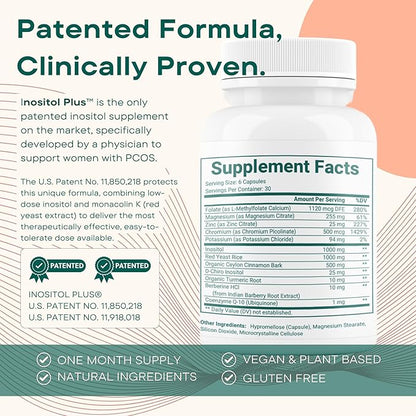 Inositol Plus Supplement for Women | Ovarian Health, Hormone Balance, Fertility, Ovulation | 40:1 Myo-Inositol D-Chiro & 12 Ingredients | Developed by Medical Doctor | 120 Capsules