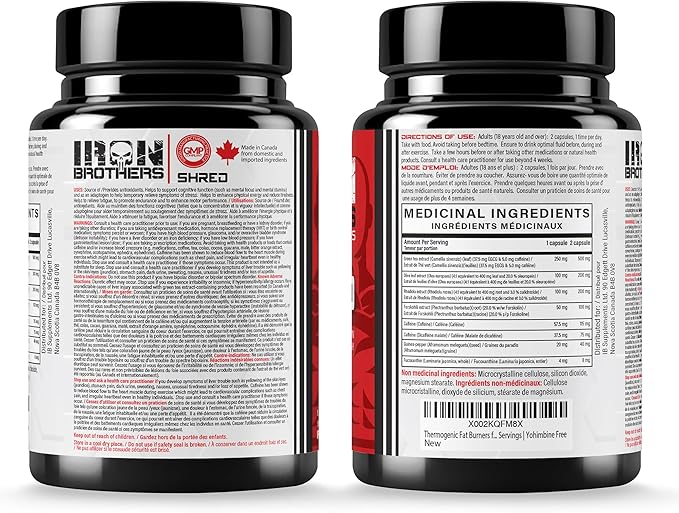 Iron Brothers Supplements Shred for Men & Women | Strong Appetite Suppressant for Weight Loss Management | Supports Cognitive Function Promotes Endurance Increases Energy - Fat Burner - Reduce Craving