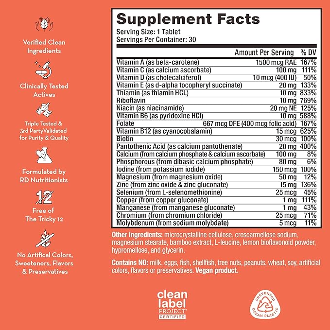 HUM Base Control -Iron Free,Daily Women's Minerals with B Complex, Vitamin C, 22 Micro-Nutrients to Support Postmenopausal Women - Non-GMO, Soy-Free, Gluten-Free (30-Count)