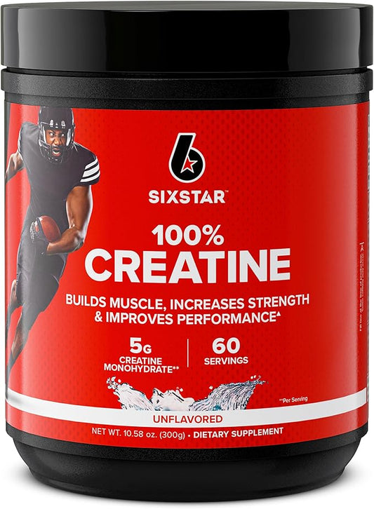 Six Star 100% Creatine Monohydrate Powder - Unflavored Micronized Creatine Monohydrate Supplement for Workout Performance, Muscle Building & Strength - Creatine Powder for Women & Men - 60 Servings