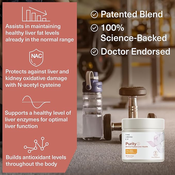 Purity - Liver Support Supplement with Essential Amino Acids for Liver Detox Cleanse - Boost Liver Health for Optimal Liver Support- Peach Mango, 30 Servings