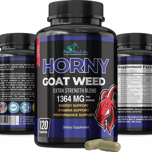 Horny Goat Weed Extra Strength -120 Capsules w. Maca, L-Arginine, Ginseng - Boost Desire, Performance, Stamina, Energy, Non-GMO Formula, 120 Capsules