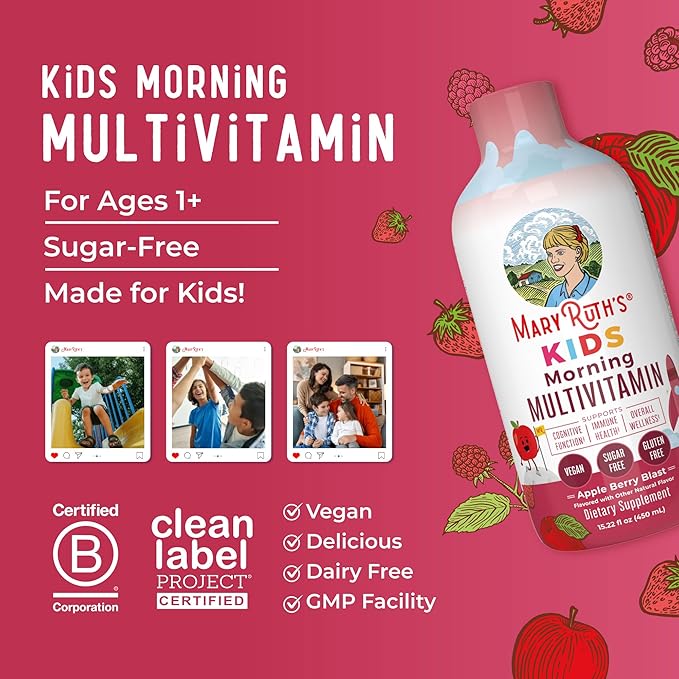 MaryRuth's Kids Liquid Morning Multivitamin | Kids Multivitamin | Immune Support | Vitamin C & D | Kids Vitamins | Kids Vitamins multivitamin | Vegan | 30-180 Servings | 15.22 fl oz