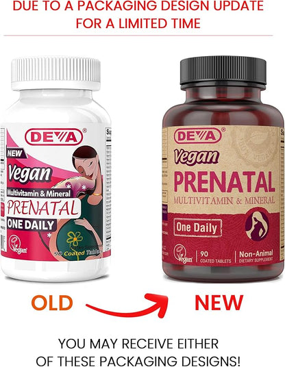 DEVA Vegan Vitamins Prenatal Multivitamin & Mineral - One Daily - 90 Vegetarian Tablets - Pack of 2