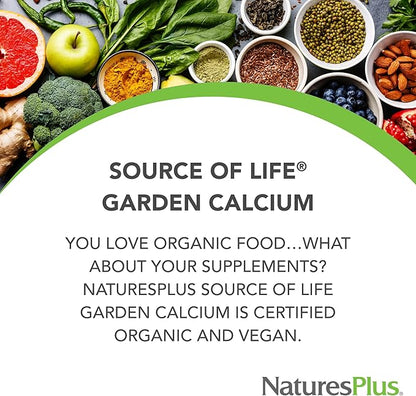 Natures Plus Source of Life Garden Calcium - 120 Vegan Capsules, Pack of 2 - Vegetarian, Gluten Free, Certified Organic - 60 Total Servings