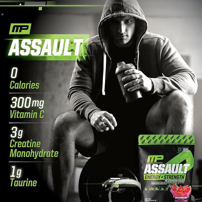 Muscle Pharm Assault Energy & Strength Pre Workout Powder for Men & Women with Beta Alanine, Caffeine, Creatine & Betaine Anhydrous, Pre-Workout Supplements, 30 Servings, Watermelon Flavor