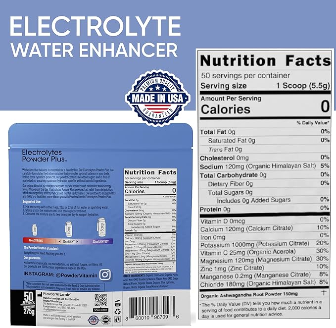 Electrolytes Powder Plus (50 Servings), 0 Calorie Keto, 0 Sugar, No Maltodextrin,1000mg Potassium,120mg Calcium,120mg Magnesium, Hydration Powder (50 Servings, Blueberry Grape)