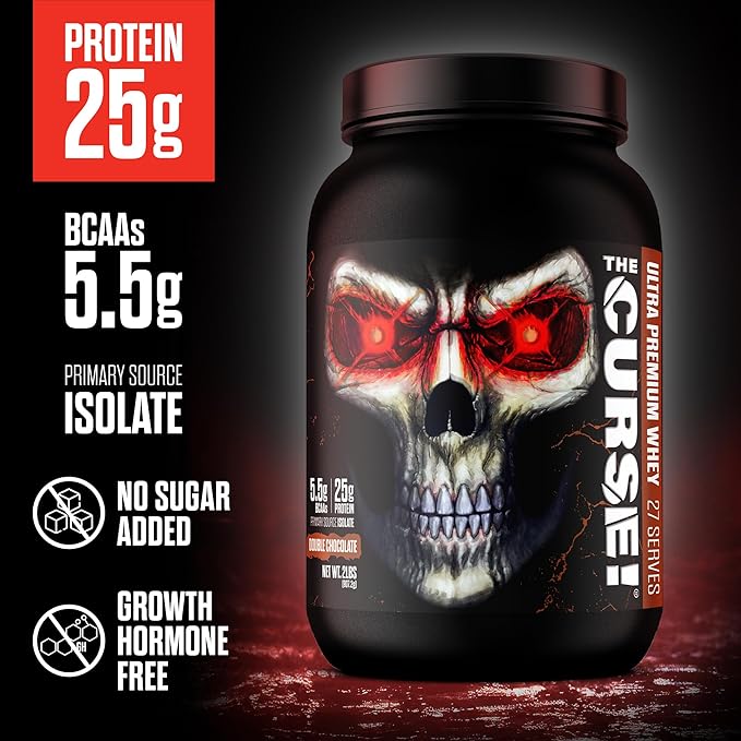 JNX SPORTS The Curse! Ultra Premium Whey Protein Powder Double Chocolate 2lb | 25g Protein Per Serve, Primary Source Whey Isolate