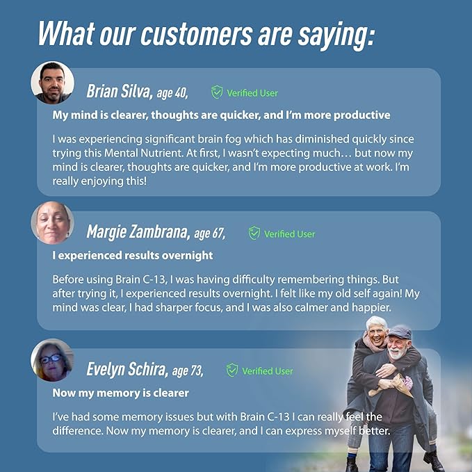 Brain C-13 Cognitive Booster Supplement by Zenith Labs - Natural Brain Health Support - Supports Memory, Focus, Concentration - Mental Clarity for Men Women