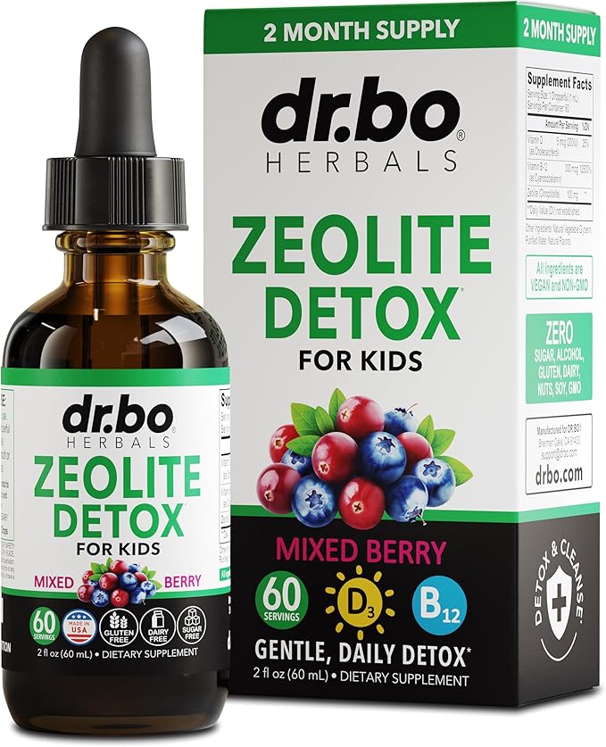 Zeolite Detox for Kids Liquid Drops - Advanced Zeolite for Kids with Vitamins B12 & D, Clinoptilolite Zeolite Detox - Zeolite Kids Gentle Body Daily Detox Cleanse, Focus & Speech Zeolite Drops 2oz