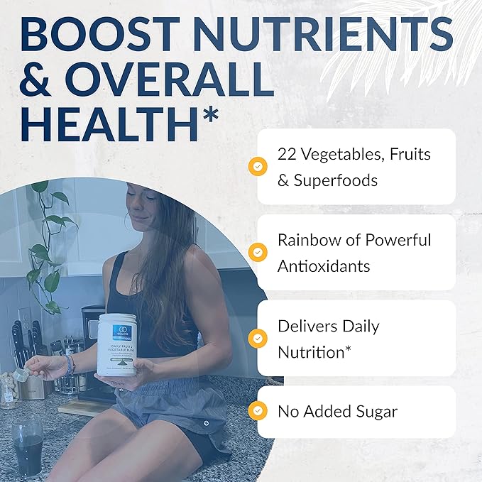 Equilife - Daily Fruit & Vegetable Blend, Fruits and Vegetables Supplements, Vitamin C, 9 Essential Amino Acids, Promotes Energy, Low-Sugar, Easy-to-Use, Vegan, Non-GMO (Crisp Apple, 30 Servings Tub)