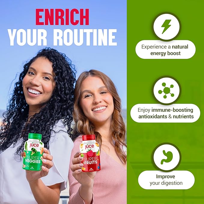 Júce Super Fruits & Super Veggies Capsules - Gluten/Gelatin Free, Non GMO, Soy Free & Vegan - Reds & Greens Superfood Capsules - 23 Fruits & 23 Vegetables - 180 Count