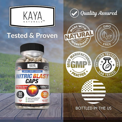 Kaya Naturals - Nitric Blast Potent All-Natural Herbal Supplement for Maximum Health Benefits | Pre-Workout | Increased Energy | Improved Nighttime Performance (60 Count (Pack of 1))