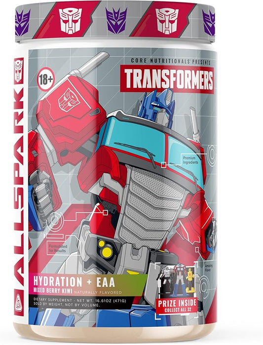 Core Nutritionals | Transformers Allspark Hydration BCAA/EAA Nutritional Supplement Formula (Free Prize Inside - Optimus Prime) - for Adults Ages 18+ (30 Servings, Mixed Berry Kiwi)