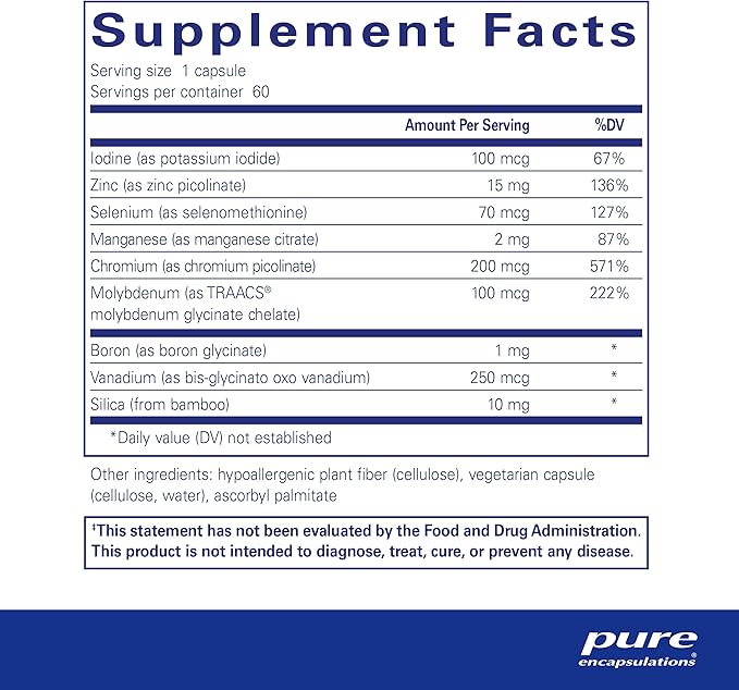 Pure Encapsulations Trace Minerals - Multimineral Supplement - Mineral Supplement - Supports Metabolism & Cellular Function* - Gluten Free & Vegan - 60 Capsules