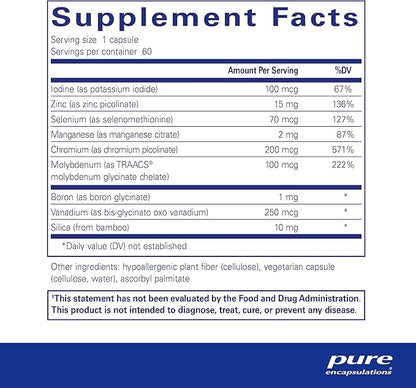 Pure Encapsulations Trace Minerals - Multimineral Supplement - Mineral Supplement - Supports Metabolism & Cellular Function* - Gluten Free & Vegan - 60 Capsules