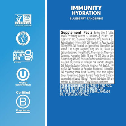 Nuun Immunity: Antioxidant Immune Support Hydration Supplement with Vitamin C, Zinc, Turmeric, Elderberry, Ginger, Echinacea, and Electrolytes. Flavor: Blueberry Tangerine, 8 tubes (80 servings)