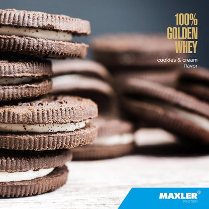 Maxler 100% Golden Whey Protein - 24g of Premium Whey Protein Powder per Serving - Pre, Post & Intra Workout - Fast-Absorbing Whey Hydrolysate, Isolate & Concentrate Blend - Cookies & Cream 5 lbs