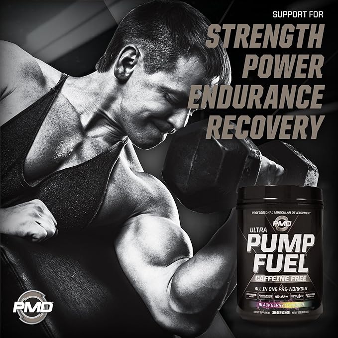 PMD Sports Ultra Pump Fuel Caffeine Free - Pre Workout Drink Mix - Energy, Strength, Endurance, Recovery Complex Carbohydrates and Amino Energy - BlackBerry Lemonade (30 Servings)