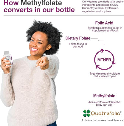 Just One Daily Methylated Multivitamin - 60 Caps Pure Methyl B12, Methylfolate MTHFR Support Supplement Iron Free Methylated Vitamins for Men & Women 2 Months Supply Gluten Free