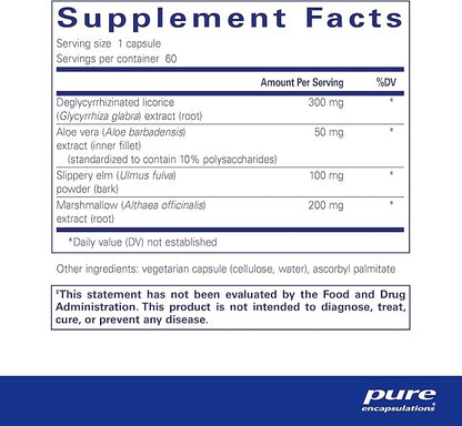 Pure Encapsulations DGL Plus - Gut Health Supplements for Men & Women - with Marshmallow Root, Aloe Vera Extract & Slippery Elm Bark - Non-GMO & Vegan - 60 Capsules