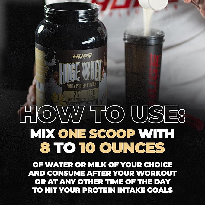 Huge Whey, Protein Powder for Muscle Gain, 25g Protein, 12g EAAs, Supports Muscle Growth, Performance & Recovery (Vanilla Milkshake, 30 Servings)