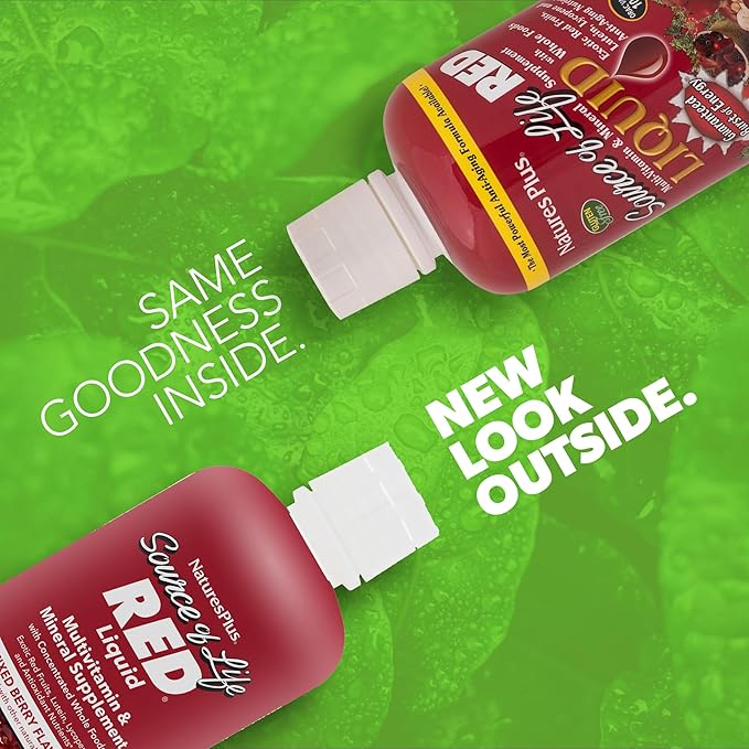 Natures Plus Source of Life RED Multivitamin Liquid - 30 oz - Energy & Immune Support - with Exotic Red Fruits, Lycopene & Lutein - Vegetarian & Gluten Free - 30 Servings