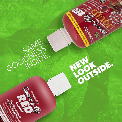 Natures Plus Source of Life RED Multivitamin Liquid - 30 oz - Energy & Immune Support - with Exotic Red Fruits, Lycopene & Lutein - Vegetarian & Gluten Free - 30 Servings