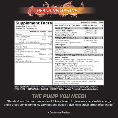 PMD Sports Ultra Pump Fuel - Pre Workout Drink Mix - Energy, Strength, Endurance, Recovery - Complex Carbohydrates and Amino Energy-Peach Nectarine (30 Servings)