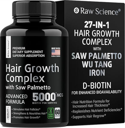 DHT Blocker Hair Growth Pills - Hair Growth Vitamins: Saw Palmetto for Men & Women with Iron, Stinging Nettle - Hair Supplements for Hair Growth & Regrow - Hair Loss Biotin Supplement - 60 Capsules