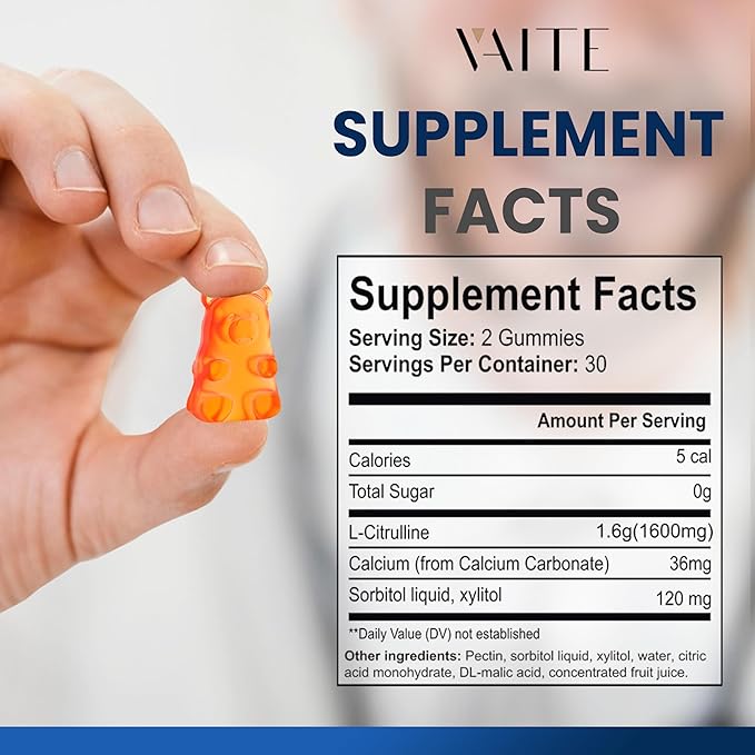 L Citrulline Gummies for Men - Powerful Vasodilator with Calcium, 1600mg per Serving, Extra Strength, Boosts Nitroxyl and Nitric Oxide Production, Supports Energy and Endurance, 60 Chewable Gummy