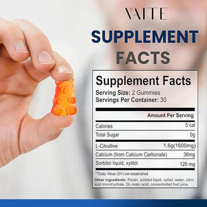 L Citrulline Gummies for Men - Powerful Vasodilator with Calcium, 1600mg per Serving, Extra Strength, Boosts Nitroxyl and Nitric Oxide Production, Supports Energy and Endurance, 60 Chewable Gummy
